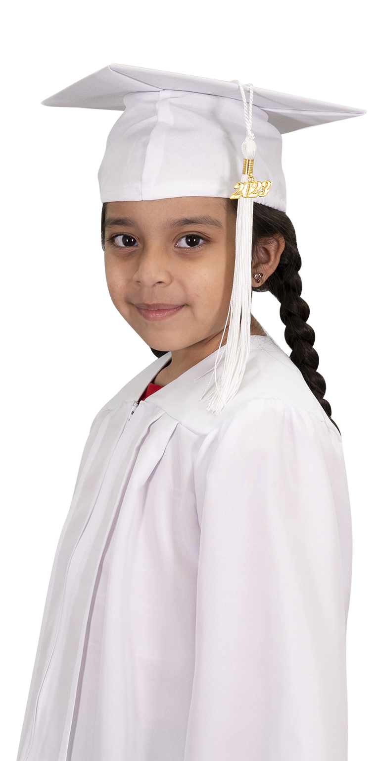Child Matte White Graduation Cap & Gown - Preschool & Kindergarten