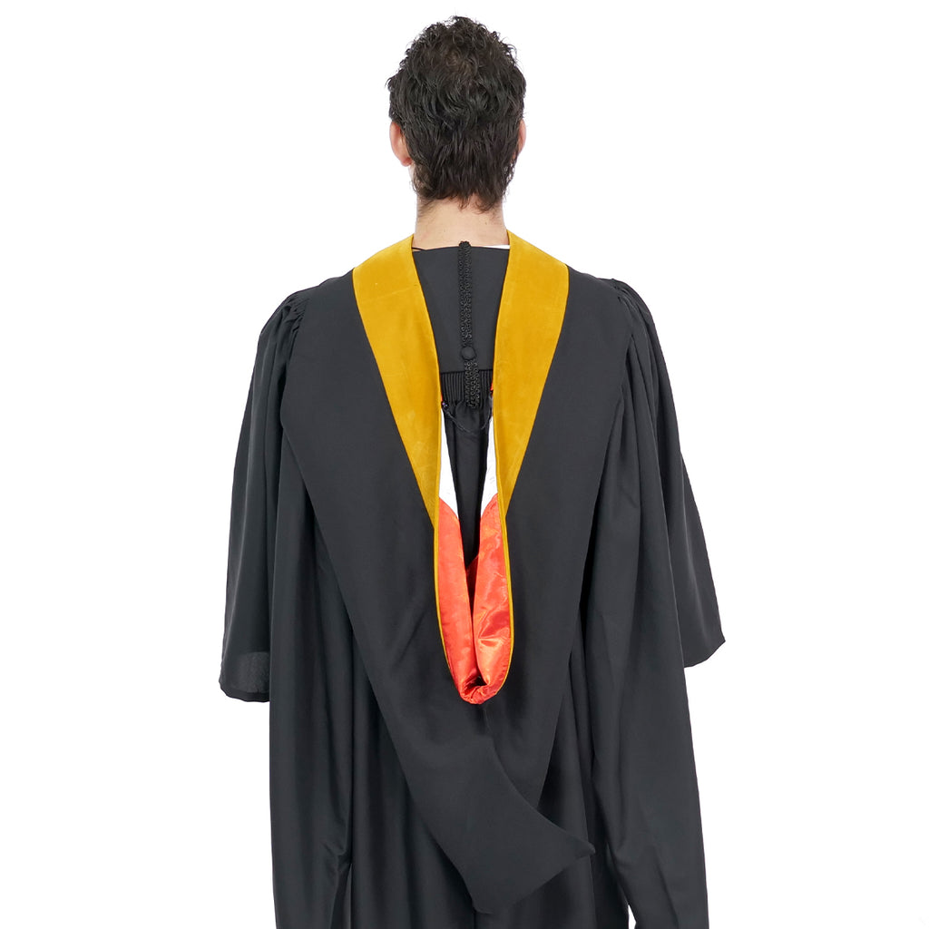 Deluxe Bachelors/Master Hood - Science Gold Velvet, Red & White