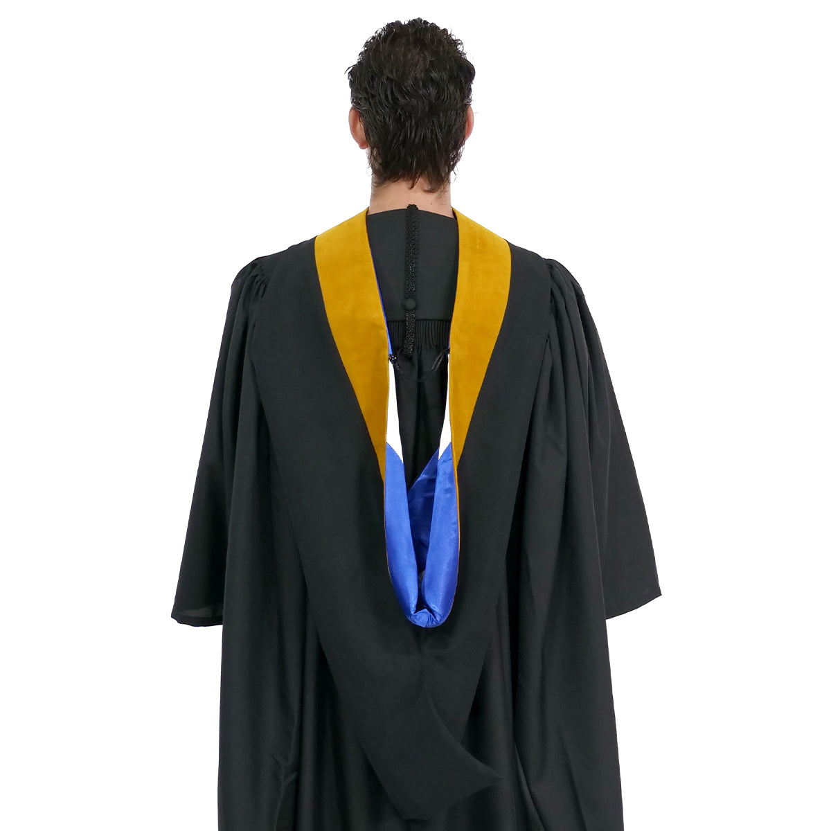 Deluxe Bachelors/Master Hood - Science Gold Velvet, Royal Blue & White