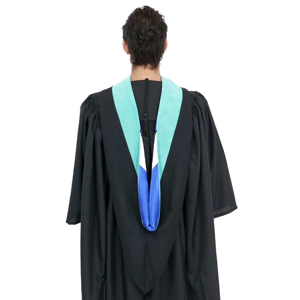 Deluxe Bachelors/Master Hood - Peacock Blue Velvet, Royal Blue & White