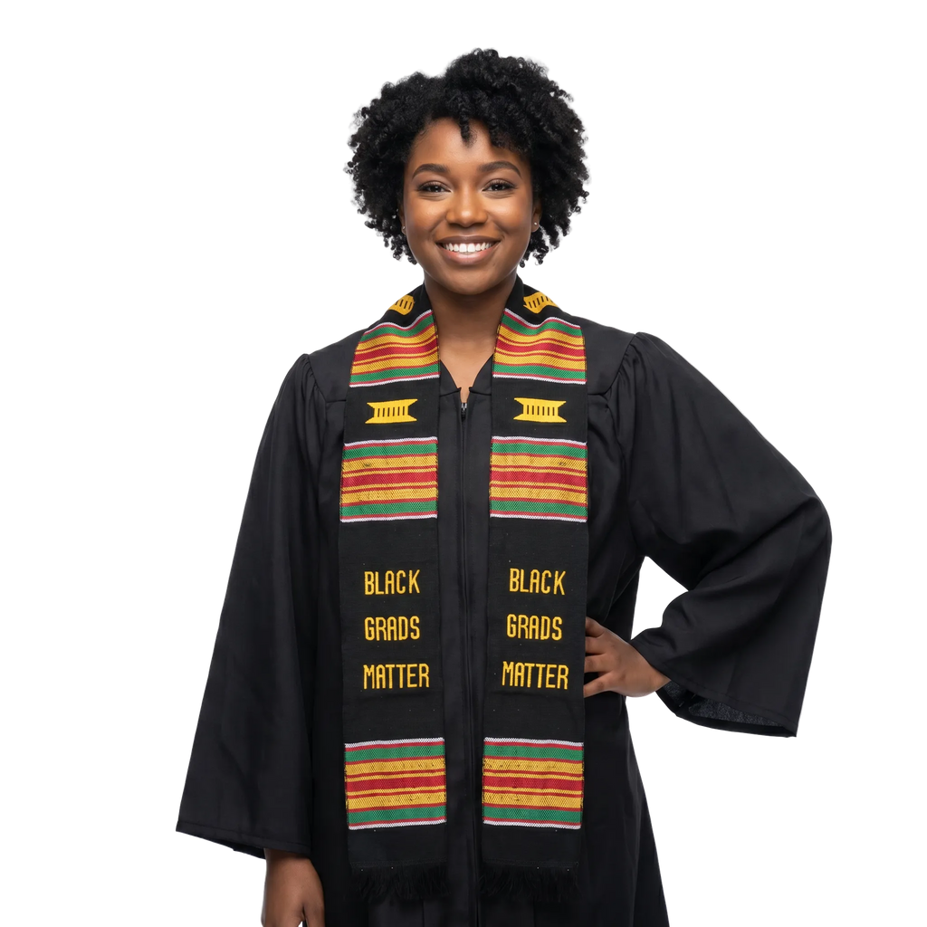 Black Grads Matter Kente graduation stole with colorful traditional African-inspired woven pattern