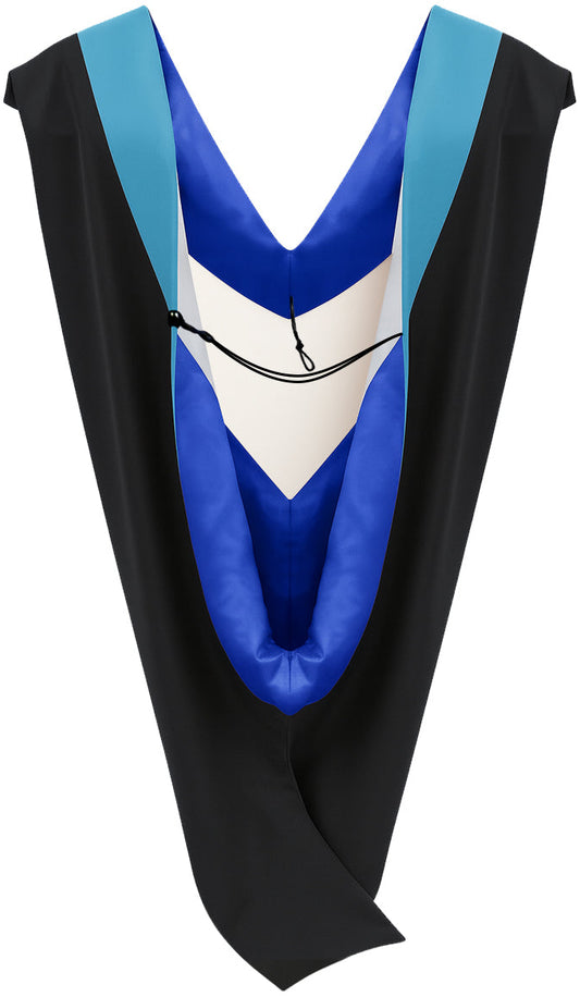 Deluxe Bachelors/Master Hood - Peacock Blue Velvet, Royal Blue & White