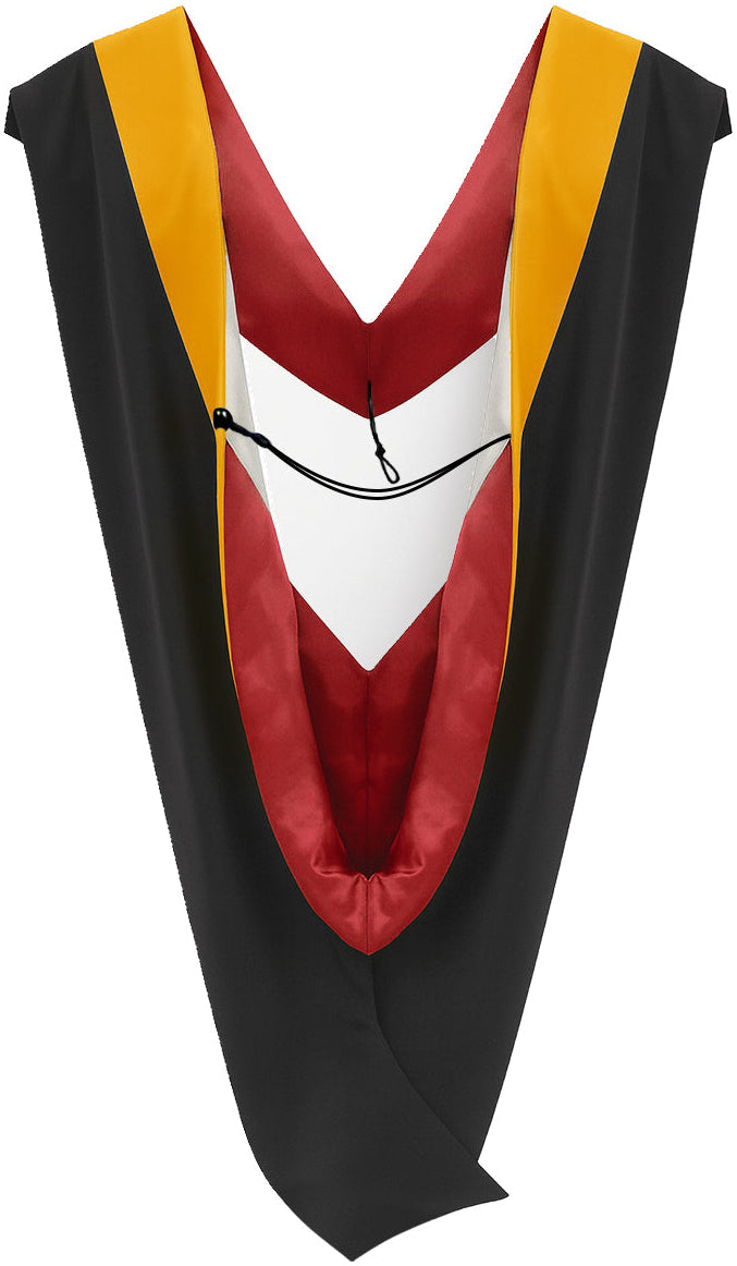 Deluxe Bachelors/Master Hood - Science Gold Velvet, Red & White