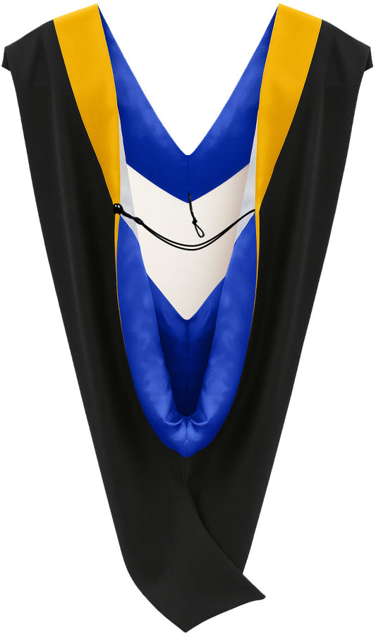 Deluxe Bachelors/Master Hood - Science Gold Velvet, Royal Blue & White