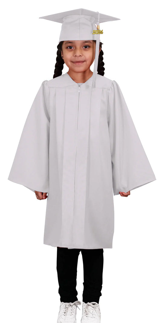 Child Matte White Graduation Cap & Gown - Preschool & Kindergarten