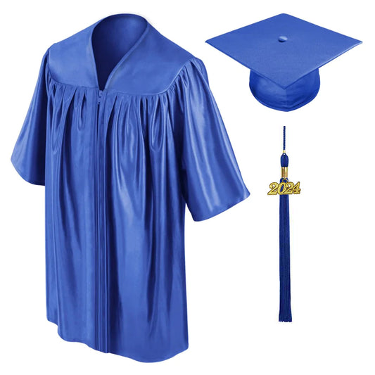 Child Shiny Royal Blue Graduation Cap & Gown - Preschool & Kindergarten