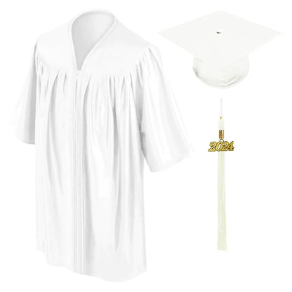 Child Shiny White Graduation Cap & Gown - Preschool & Kindergarten