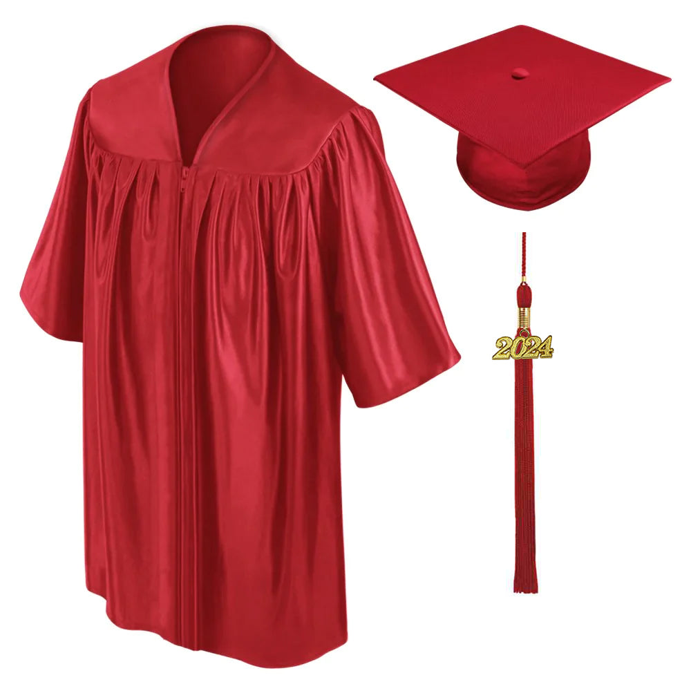 Child Shiny Red Graduation Cap & Gown - Preschool & Kindergarten
