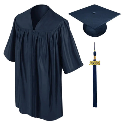Child Shiny Navy Blue Graduation Cap & Gown - Preschool & Kindergarten