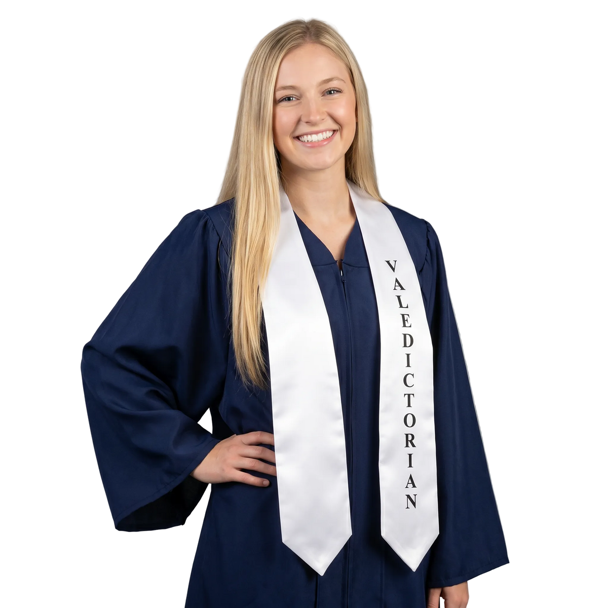 White valedictorian graduation stole for high school and college commencement ceremonies
