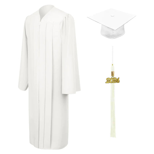 Matte White High School Graduation Cap and Gown