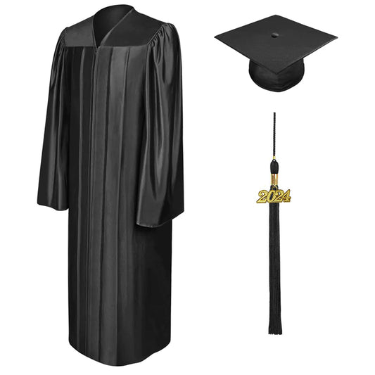 Shiny Black High School Graduation Cap & Gown