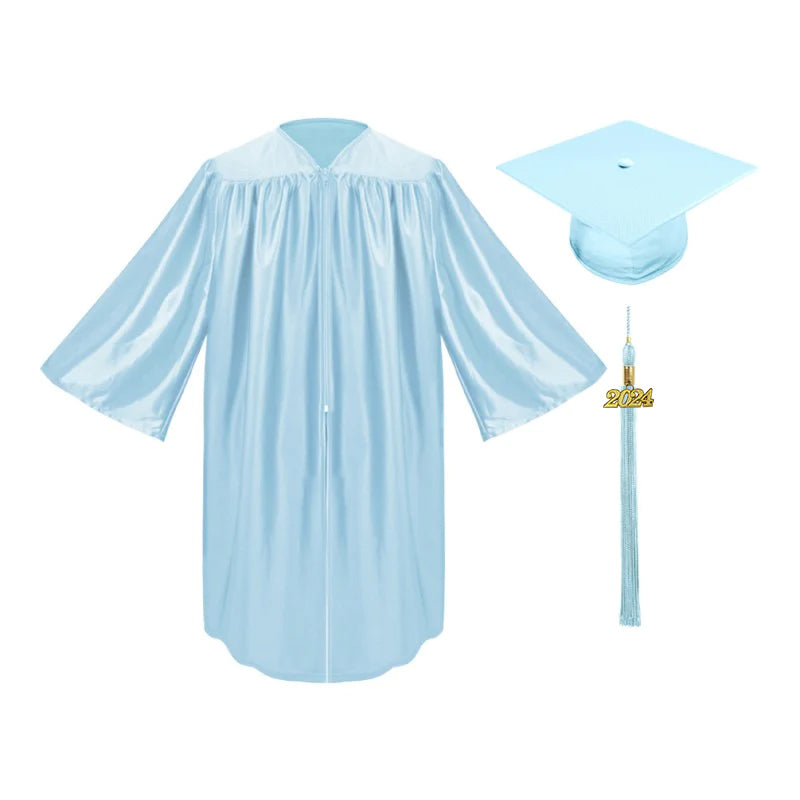 Child Shiny Light Blue Graduation Cap & Gown - Preschool & Kindergarten