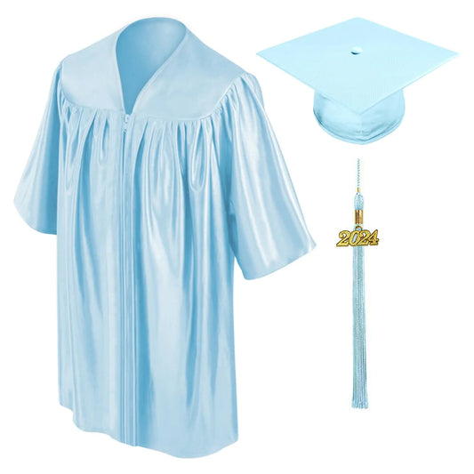 Child Shiny Light Blue Graduation Cap & Gown - Preschool & Kindergarten