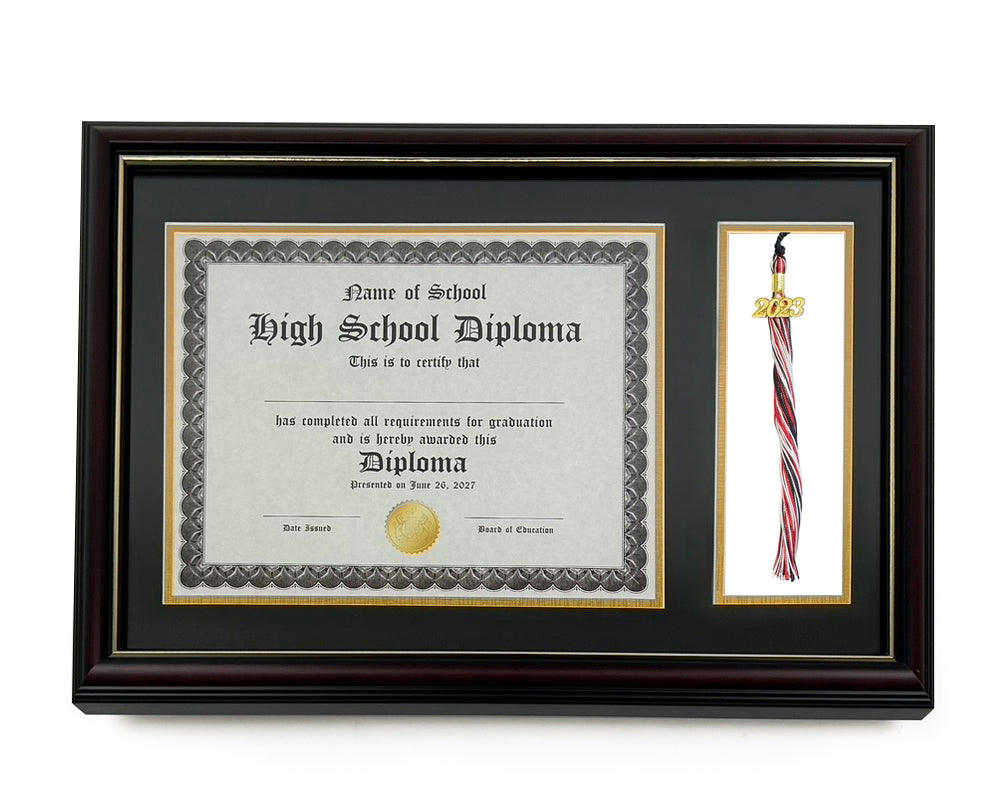 Diploma Frame with Tassel Holder in Real Wood Glossy Cherry with Gold Trim, Fits 8.5 x 11 Certificate