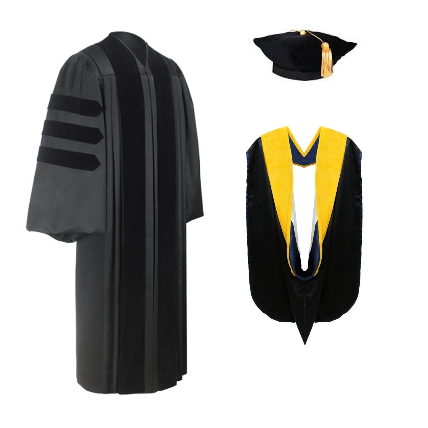 Deluxe Doctoral Graduation Tam, Gown & Hood Package