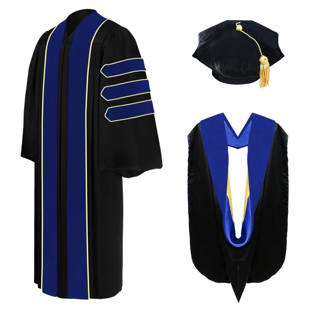 Deluxe PhD Doctoral Graduation Tam, Gown & Hood Package - PhD Blue