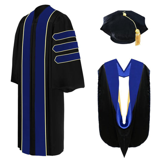 Deluxe PhD Doctoral Graduation Tam, Gown & Hood Package - PhD Blue