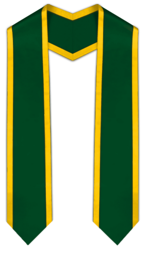 Hunter Green Pointed Graduation Stole with Gold Trim