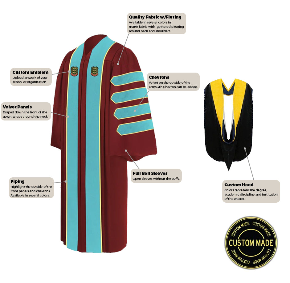 Custom Doctoral Graduation Gown and Hood Package - Doctorate Regalia