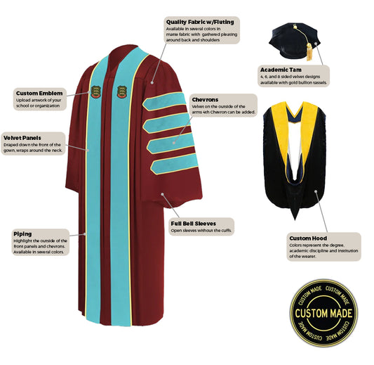Custom Doctoral Graduation Tam, Gown and Hood Package - Doctorate Regalia