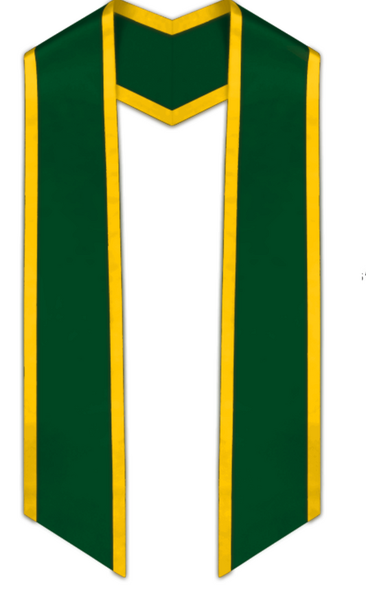 Hunter Green Slanted Graduation Stole with Gold Trim