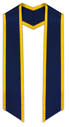Navy Blue Slanted Graduation Stole with Gold Trim