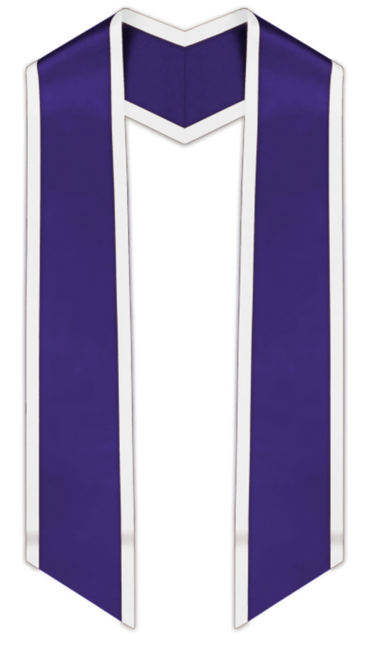 Purple Slanted Graduation Stole with White Trim