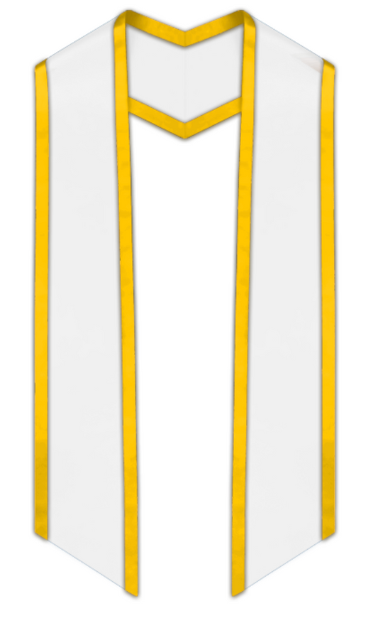 White Slanted Graduation Stole with Gold Trim