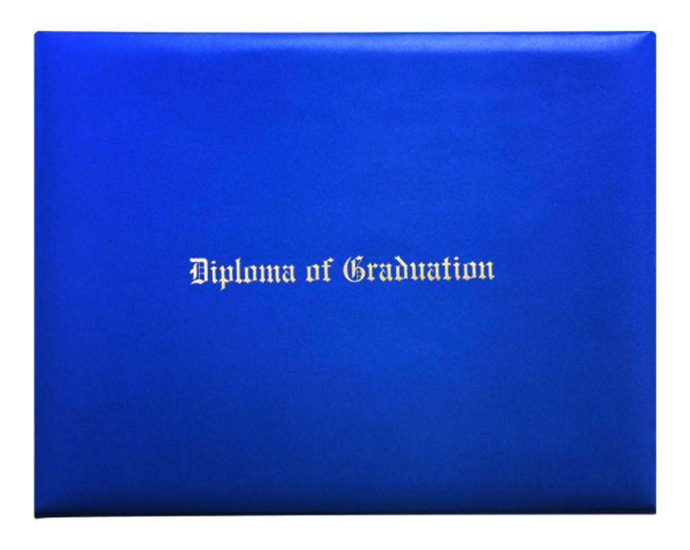 Royal Blue Imprinted Diploma Cover - High School Diploma Cover - Graduation Cap and Gown