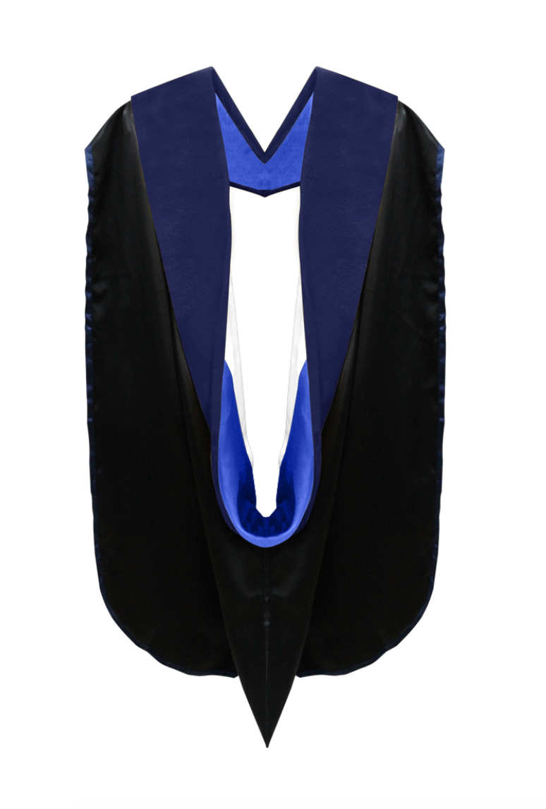 PhD Blue Doctoral Hood - Royal Blue & White